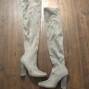 Over the knee grey suede boots
